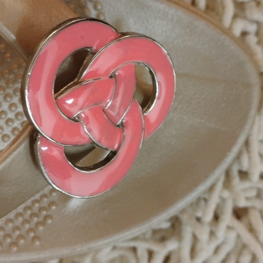 Oka B Sandy Gold And Coral Accent Flipflops - Picture 3 of 9